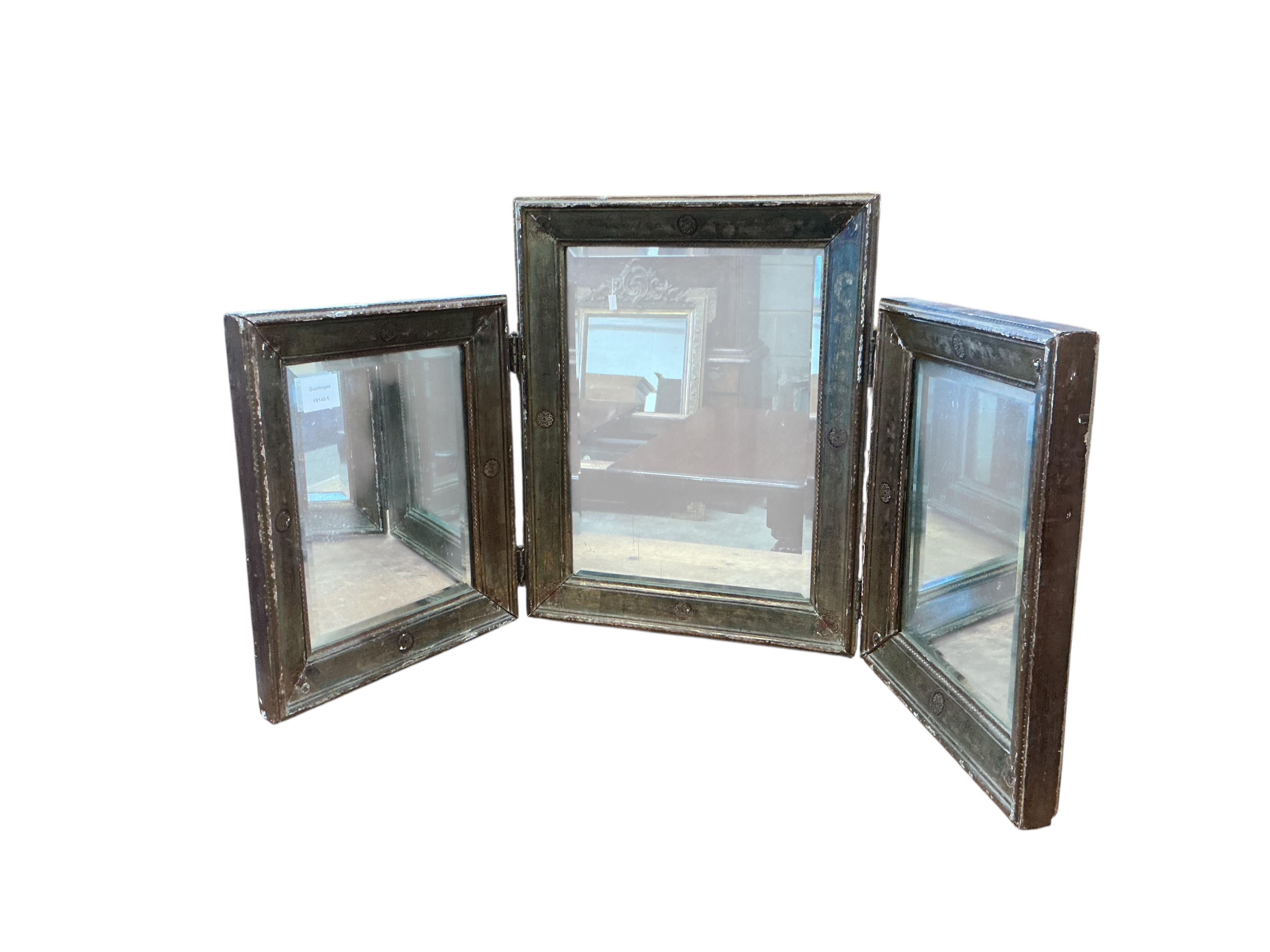 A Venetian style triple dressing table mirror, height 48cm together with a similar larger octagonal wall mirror